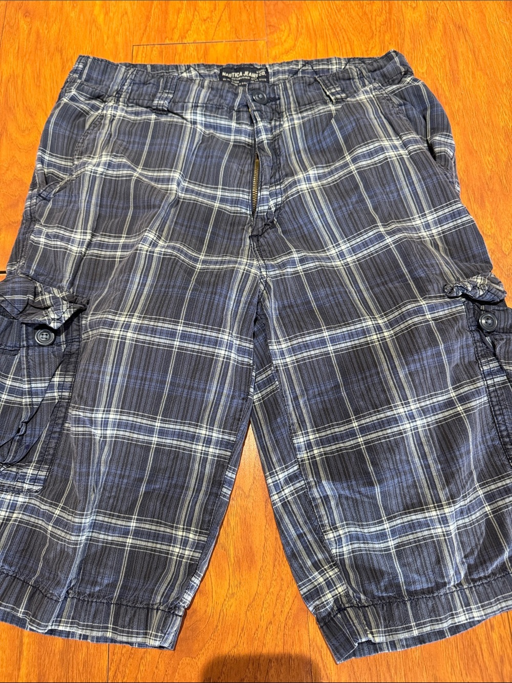 Nautica Blue Plaid Cargo Shorts